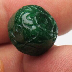 Jade Oval Barrel Carved Bead  Slide Pendant